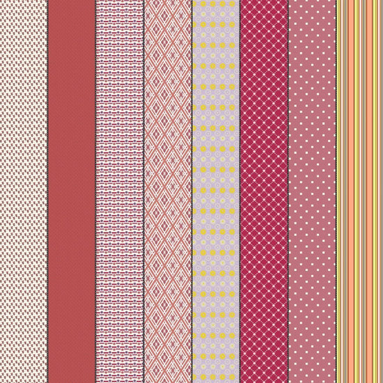 Image of Gathered Lollies Six Trentham quilting cotton fabric by Jen Kingwell for Moda Fabrics. Features stripes on a pink background. Cute Little Fabric Shop.