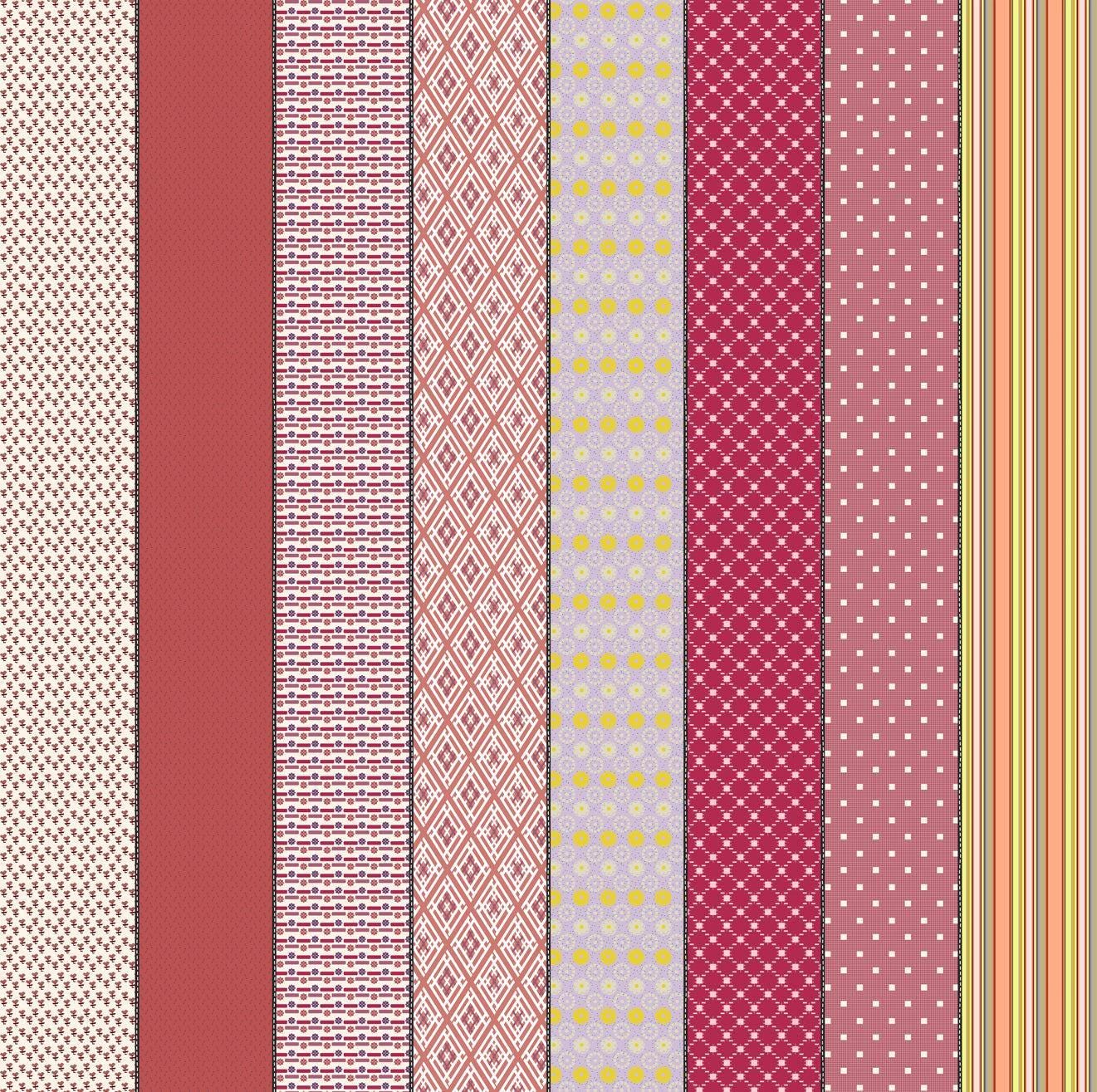 Image of Gathered Lollies Six Trentham quilting cotton fabric by Jen Kingwell for Moda Fabrics. Features stripes on a pink background. Cute Little Fabric Shop.