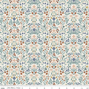 Image of Before the Blooms Iris Cream quilting cotton fabric by Danelys Sidron for Riley Blake Designs. Features flowers on a white background. Cute Little Fabric Shop.