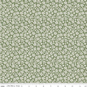 Image of Before the Blooms Viola Basil quilting cotton fabric by Danelys Sidron for Riley Blake Designs. Features flowers on a green background. Cute Little Fabric Shop.