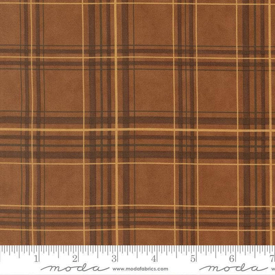 Image of Northwoods Lodge Plaid Bark quilting cotton fabric by Deb Strain for Moda Fabrics. Features plaid on a brown background. Cute Little Fabric Shop.