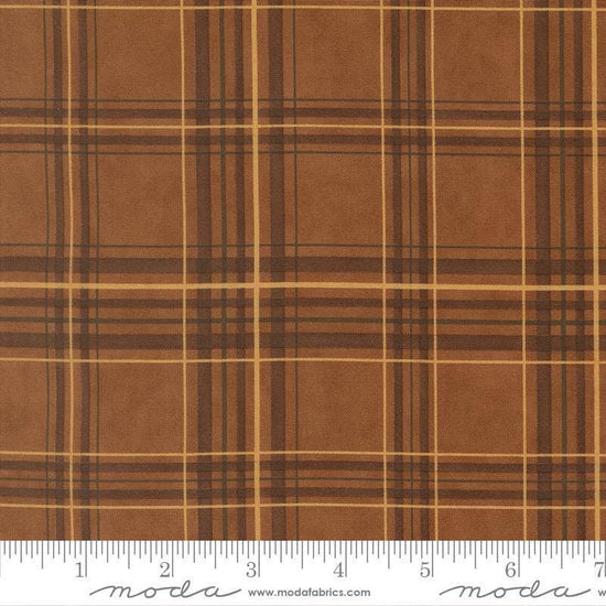 Image of Northwoods Lodge Plaid Bark quilting cotton fabric by Deb Strain for Moda Fabrics. Features plaid on a brown background. Cute Little Fabric Shop.
