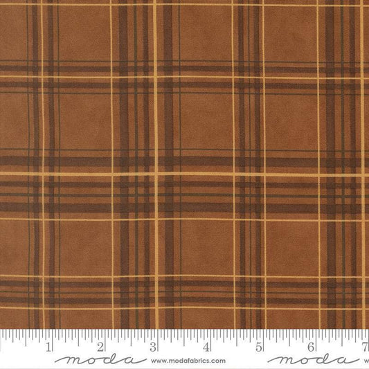 Image of Northwoods Lodge Plaid Bark quilting cotton fabric by Deb Strain for Moda Fabrics. Features plaid on a brown background. Cute Little Fabric Shop.