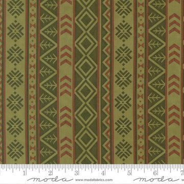 Image of Northwoods Lodge Northwest Stripes Meadow quilting cotton fabric by Deb Strain for Moda Fabrics. Features geometric stripes on a green background. Cute Little Fabric Shop.