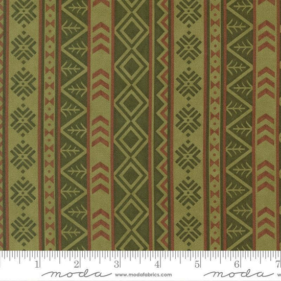 Image of Northwoods Lodge Northwest Stripes Meadow quilting cotton fabric by Deb Strain for Moda Fabrics. Features geometric stripes on a green background. Cute Little Fabric Shop.