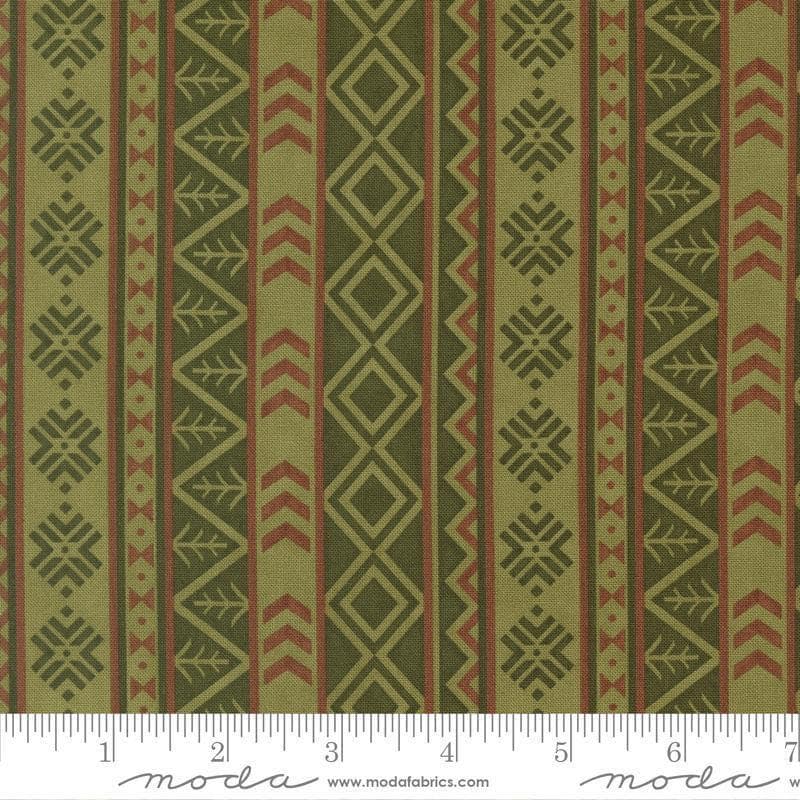 Image of Northwoods Lodge Northwest Stripes Meadow quilting cotton fabric by Deb Strain for Moda Fabrics. Features geometric stripes on a green background. Cute Little Fabric Shop.