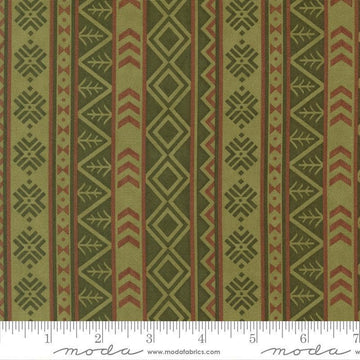 Image of Northwoods Lodge Northwest Stripes Meadow quilting cotton fabric by Deb Strain for Moda Fabrics. Features geometric stripes on a green background. Cute Little Fabric Shop.