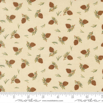 Image of Northwoods Lodge Tossed Pinecones Natural quilting cotton fabric by Deb Strain for Moda Fabrics. Features plants on a cream background. Cute Little Fabric Shop.