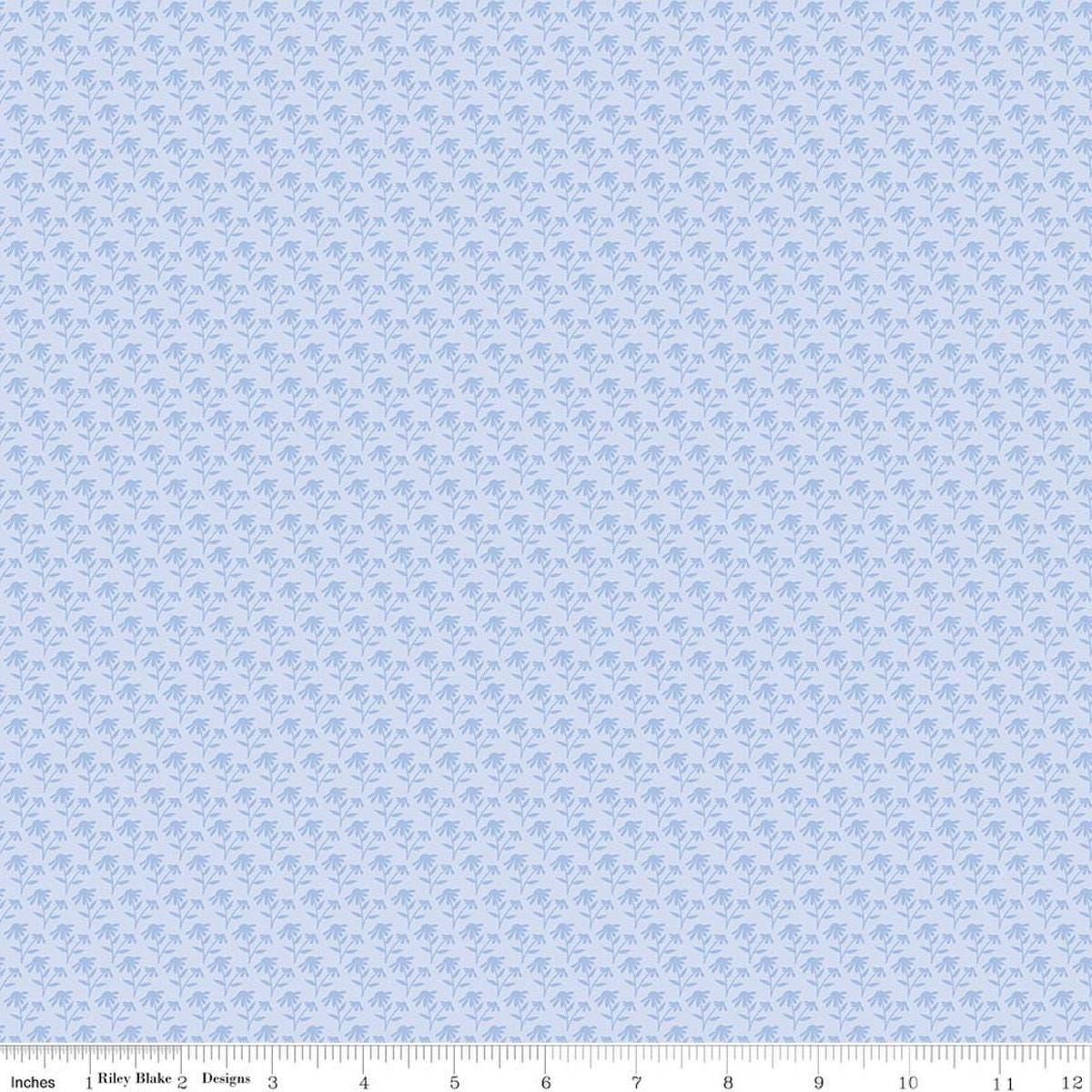 Image of Foxglove Tonal Floral Blue quilting cotton fabric by Jill Finley for Riley Blake Designs. Features flowers on a blue background. Cute Little Fabric Shop.