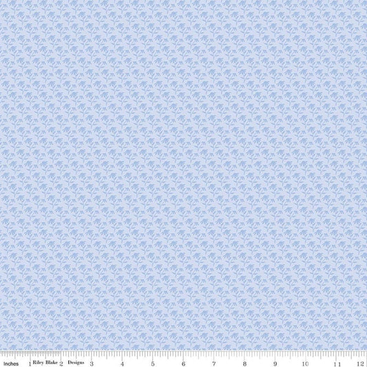 Image of Foxglove Tonal Floral Blue quilting cotton fabric by Jill Finley for Riley Blake Designs. Features flowers on a blue background. Cute Little Fabric Shop.