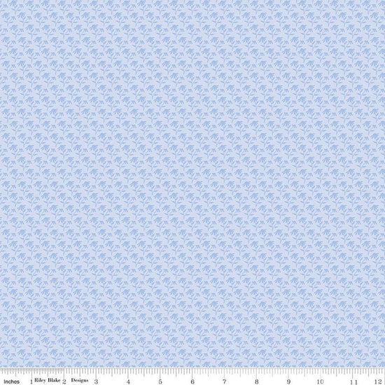 Image of Foxglove Tonal Floral Blue quilting cotton fabric by Jill Finley for Riley Blake Designs. Features flowers on a blue background. Cute Little Fabric Shop.