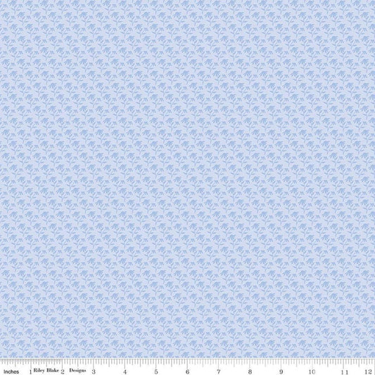 Image of Foxglove Tonal Floral Blue quilting cotton fabric by Jill Finley for Riley Blake Designs. Features flowers on a blue background. Cute Little Fabric Shop.
