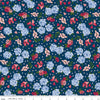 Image of Foxglove Main Oxford Blue quilting cotton fabric by Jill Finley for Riley Blake Designs. Features flowers on a blue background. Cute Little Fabric Shop.