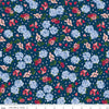 Image of Foxglove Main Oxford Blue quilting cotton fabric by Jill Finley for Riley Blake Designs. Features flowers on a blue background. Cute Little Fabric Shop.