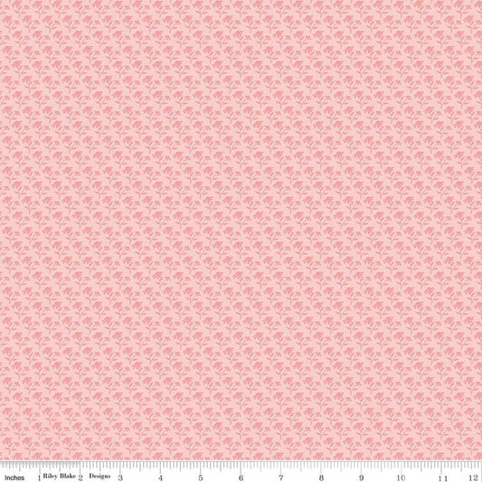 Image of Foxglove Tonal Floral Pink quilting cotton fabric by Jill Finley for Riley Blake Designs. Features flowers on a pink background. Cute Little Fabric Shop.