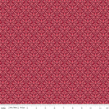 Image of Foxglove Damask Dahlia Red quilting cotton fabric by Jill Finley for Riley Blake Designs. Features flowers on a red background. Cute Little Fabric Shop.