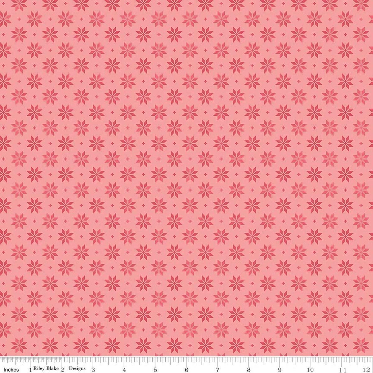 Image of Foxglove Stars Grapefruit quilting cotton fabric by Jill Finley for Riley Blake Designs. Features stars on a pink background. Cute Little Fabric Shop.