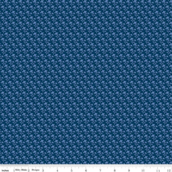 Image of Foxglove Tonal Floral Oxford Blue quilting cotton fabric by Jill Finley for Riley Blake Designs. Features flowers on a blue background. Cute Little Fabric Shop.