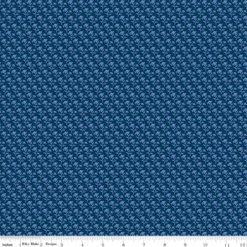 Image of Foxglove Tonal Floral Oxford Blue quilting cotton fabric by Jill Finley for Riley Blake Designs. Features flowers on a blue background. Cute Little Fabric Shop.