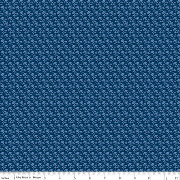 Image of Foxglove Tonal Floral Oxford Blue quilting cotton fabric by Jill Finley for Riley Blake Designs. Features flowers on a blue background. Cute Little Fabric Shop.