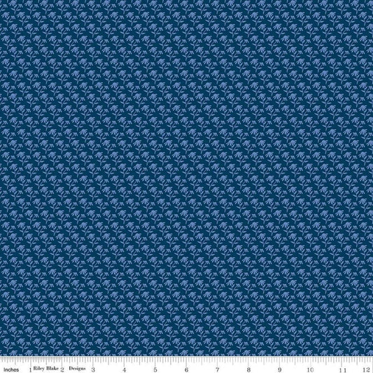 Image of Foxglove Tonal Floral Oxford Blue quilting cotton fabric by Jill Finley for Riley Blake Designs. Features flowers on a blue background. Cute Little Fabric Shop.