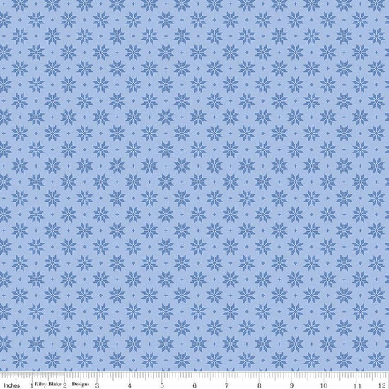 Image of Foxglove Stars Blue quilting cotton fabric by Jill Finley for Riley Blake Designs. Features stars on a blue background. Cute Little Fabric Shop.