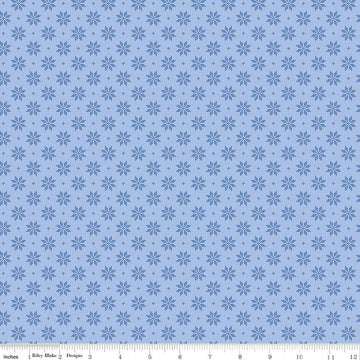 Image of Foxglove Stars Blue quilting cotton fabric by Jill Finley for Riley Blake Designs. Features stars on a blue background. Cute Little Fabric Shop.
