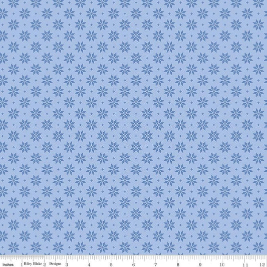 Image of Foxglove Stars Blue quilting cotton fabric by Jill Finley for Riley Blake Designs. Features stars on a blue background. Cute Little Fabric Shop.