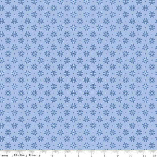 Image of Foxglove Stars Blue quilting cotton fabric by Jill Finley for Riley Blake Designs. Features stars on a blue background. Cute Little Fabric Shop.