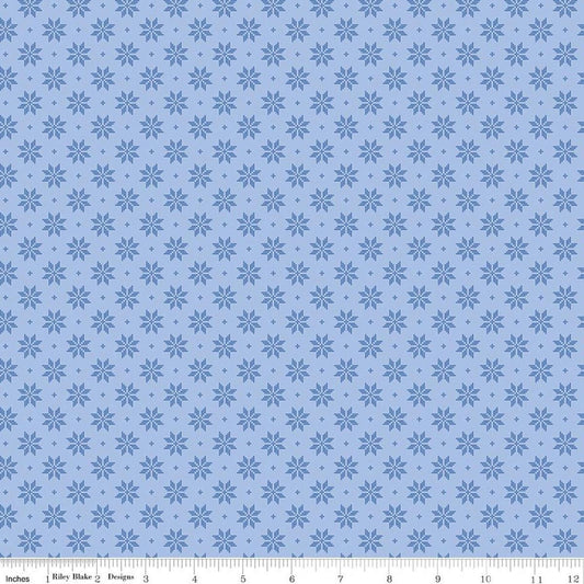 Image of Foxglove Stars Blue quilting cotton fabric by Jill Finley for Riley Blake Designs. Features stars on a blue background. Cute Little Fabric Shop.