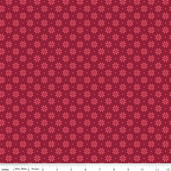 Image of Foxglove Stars Dahlia Red quilting cotton fabric by Jill Finley for Riley Blake Designs. Features stars on a red background. Cute Little Fabric Shop.