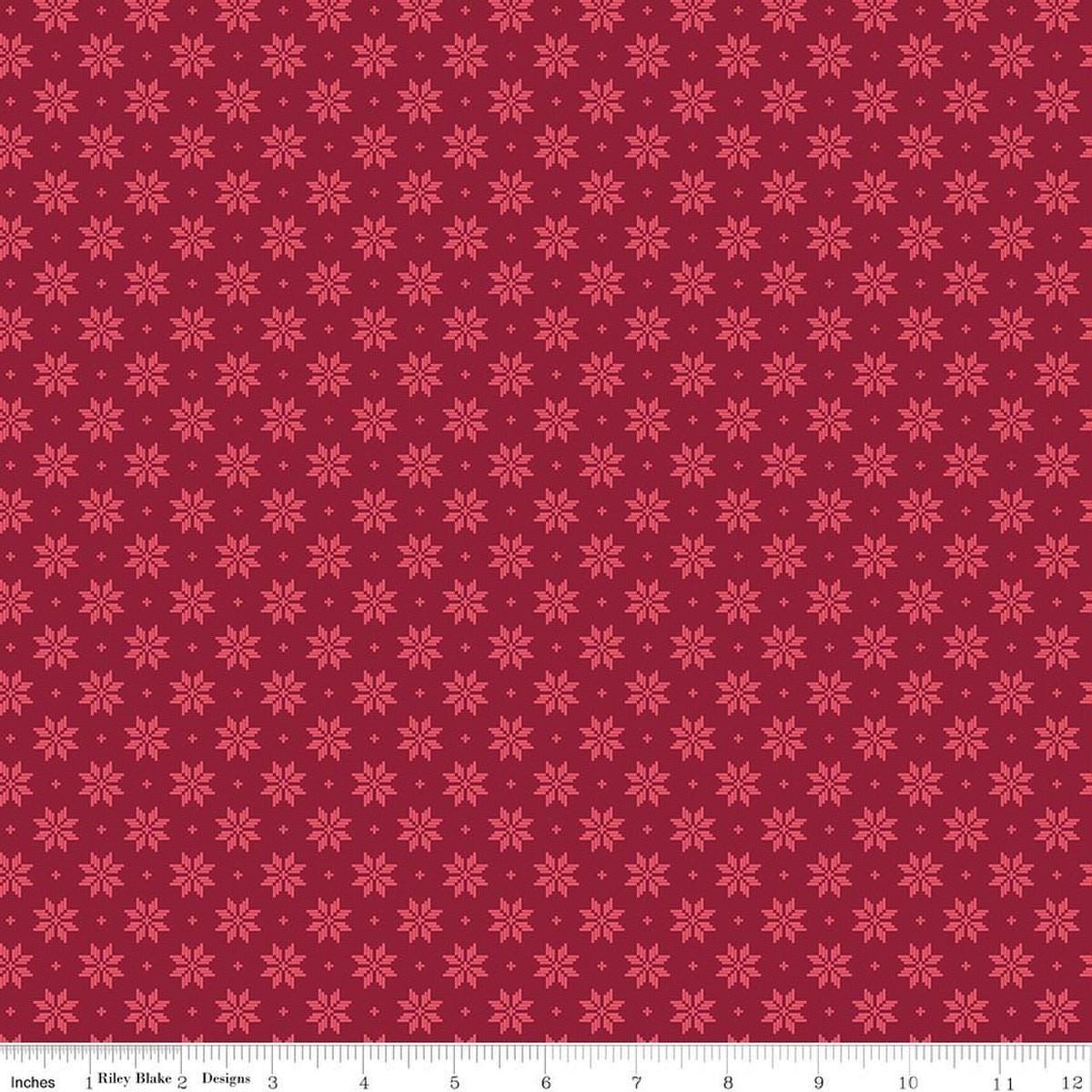 Image of Foxglove Stars Dahlia Red quilting cotton fabric by Jill Finley for Riley Blake Designs. Features stars on a red background. Cute Little Fabric Shop.