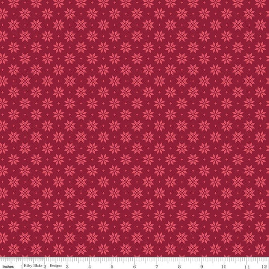 Image of Foxglove Stars Dahlia Red quilting cotton fabric by Jill Finley for Riley Blake Designs. Features stars on a red background. Cute Little Fabric Shop.