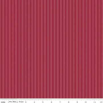 Image of Foxglove Stripes Dahlia Red quilting cotton fabric by Jill Finley for Riley Blake Designs. Features stripes on a red background. Cute Little Fabric Shop.