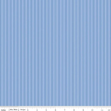 Image of Foxglove Stripes Blue quilting cotton fabric by Jill Finley for Riley Blake Designs. Features stripes on a blue background. Cute Little Fabric Shop.