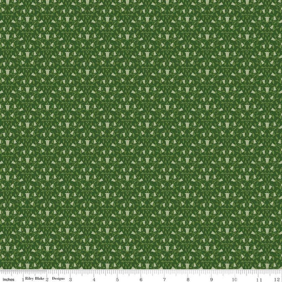 Image of Foxglove Damask Hunter quilting cotton fabric by Jill Finley for Riley Blake Designs. Features flowers on a green background. Cute Little Fabric Shop.