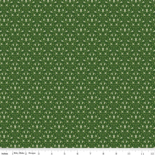Image of Foxglove Damask Hunter quilting cotton fabric by Jill Finley for Riley Blake Designs. Features flowers on a green background. Cute Little Fabric Shop.