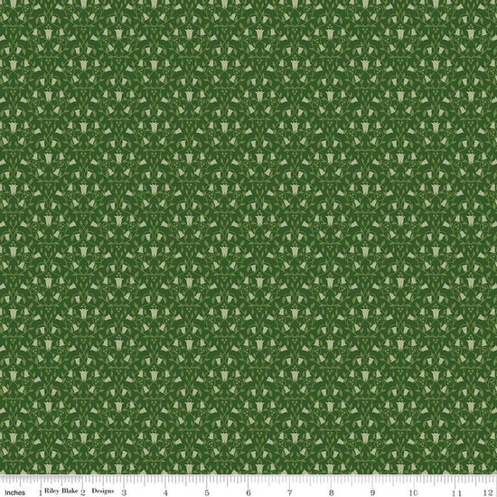 Image of Foxglove Damask Hunter quilting cotton fabric by Jill Finley for Riley Blake Designs. Features flowers on a green background. Cute Little Fabric Shop.
