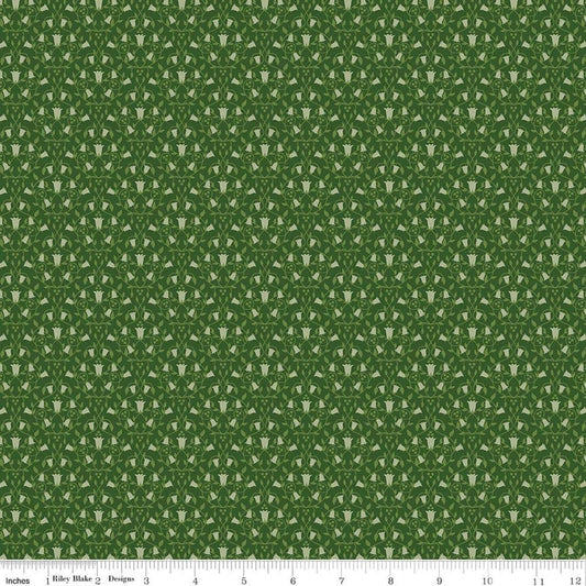 Image of Foxglove Damask Hunter quilting cotton fabric by Jill Finley for Riley Blake Designs. Features flowers on a green background. Cute Little Fabric Shop.