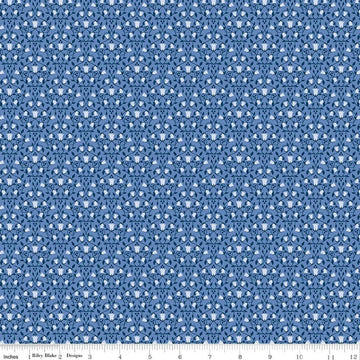 Image of Foxglove Damask Periwinkle quilting cotton fabric by Jill Finley for Riley Blake Designs. Features flowers on a blue background. Cute Little Fabric Shop.