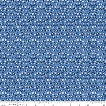 Image of Foxglove Damask Periwinkle quilting cotton fabric by Jill Finley for Riley Blake Designs. Features flowers on a blue background. Cute Little Fabric Shop.