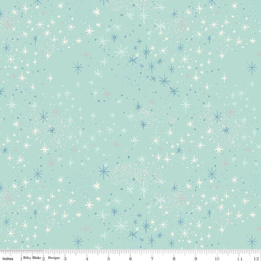 Image of Wishes Magic Songbird Sparkle quilting cotton fabric by Jill Howarth for Riley Blake Designs. Features stars on a blue background. Cute Little Fabric Shop.
