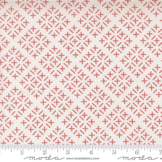Image of Gathered Bonbons Chicken Scratch Blush quilting cotton fabric by Jen Kingwell for Moda Fabrics. Features shapes on a cream background. Cute Little Fabric Shop.
