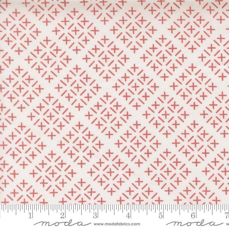 Image of Gathered Bonbons Chicken Scratch Blush quilting cotton fabric by Jen Kingwell for Moda Fabrics. Features shapes on a cream background. Cute Little Fabric Shop.