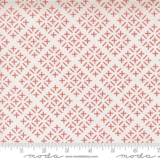 Image of Gathered Bonbons Chicken Scratch Blush quilting cotton fabric by Jen Kingwell for Moda Fabrics. Features shapes on a cream background. Cute Little Fabric Shop.