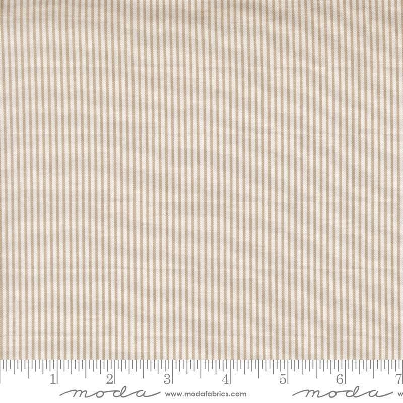 Image of Gathered Bonbons Hazels Stripes Stone quilting cotton fabric by Jen Kingwell for Moda Fabrics. Features stripes on a brown background. Cute Little Fabric Shop.
