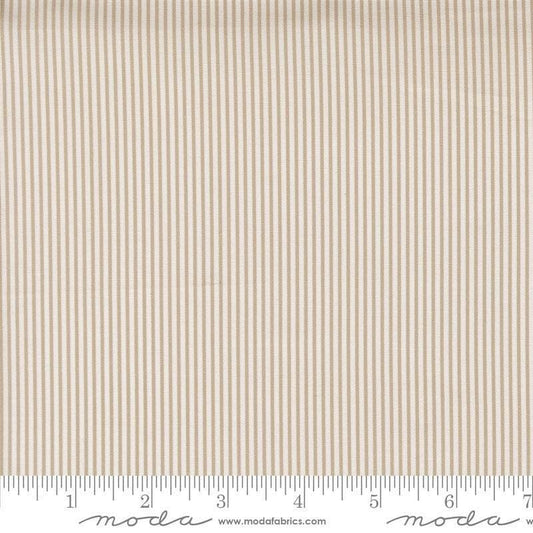 Image of Gathered Bonbons Hazels Stripes Stone quilting cotton fabric by Jen Kingwell for Moda Fabrics. Features stripes on a brown background. Cute Little Fabric Shop.
