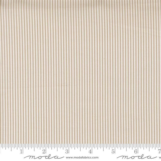 Image of Gathered Bonbons Hazels Stripes Stone quilting cotton fabric by Jen Kingwell for Moda Fabrics. Features stripes on a brown background. Cute Little Fabric Shop.
