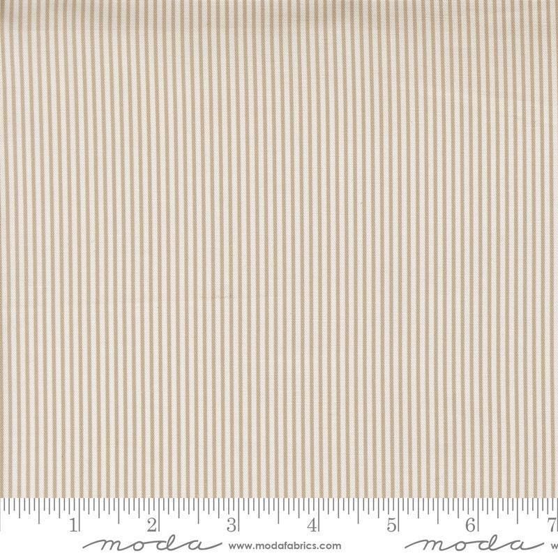 Image of Gathered Bonbons Hazels Stripes Stone quilting cotton fabric by Jen Kingwell for Moda Fabrics. Features stripes on a brown background. Cute Little Fabric Shop.