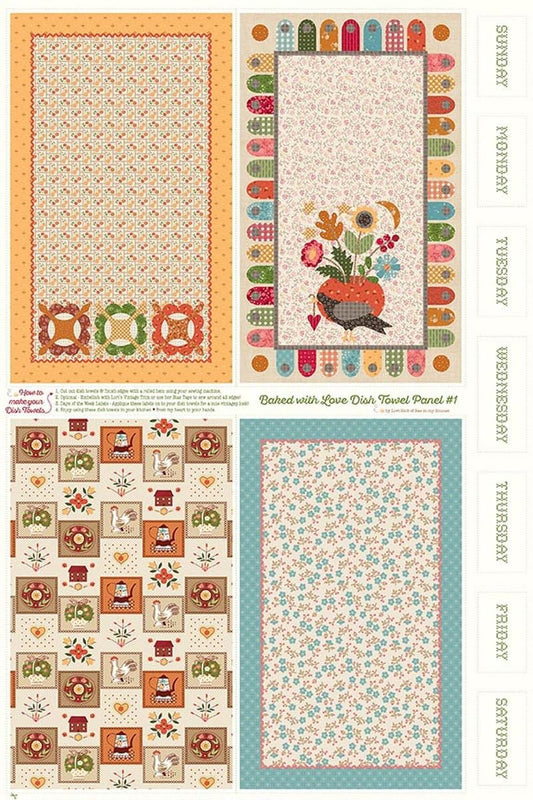 Baked With Love Home Dec Dish Towel #1 Cream Pattern Panel Fabric LARGE Canvas - HD18120 - Riley Blake Quilting Cotton Fabric